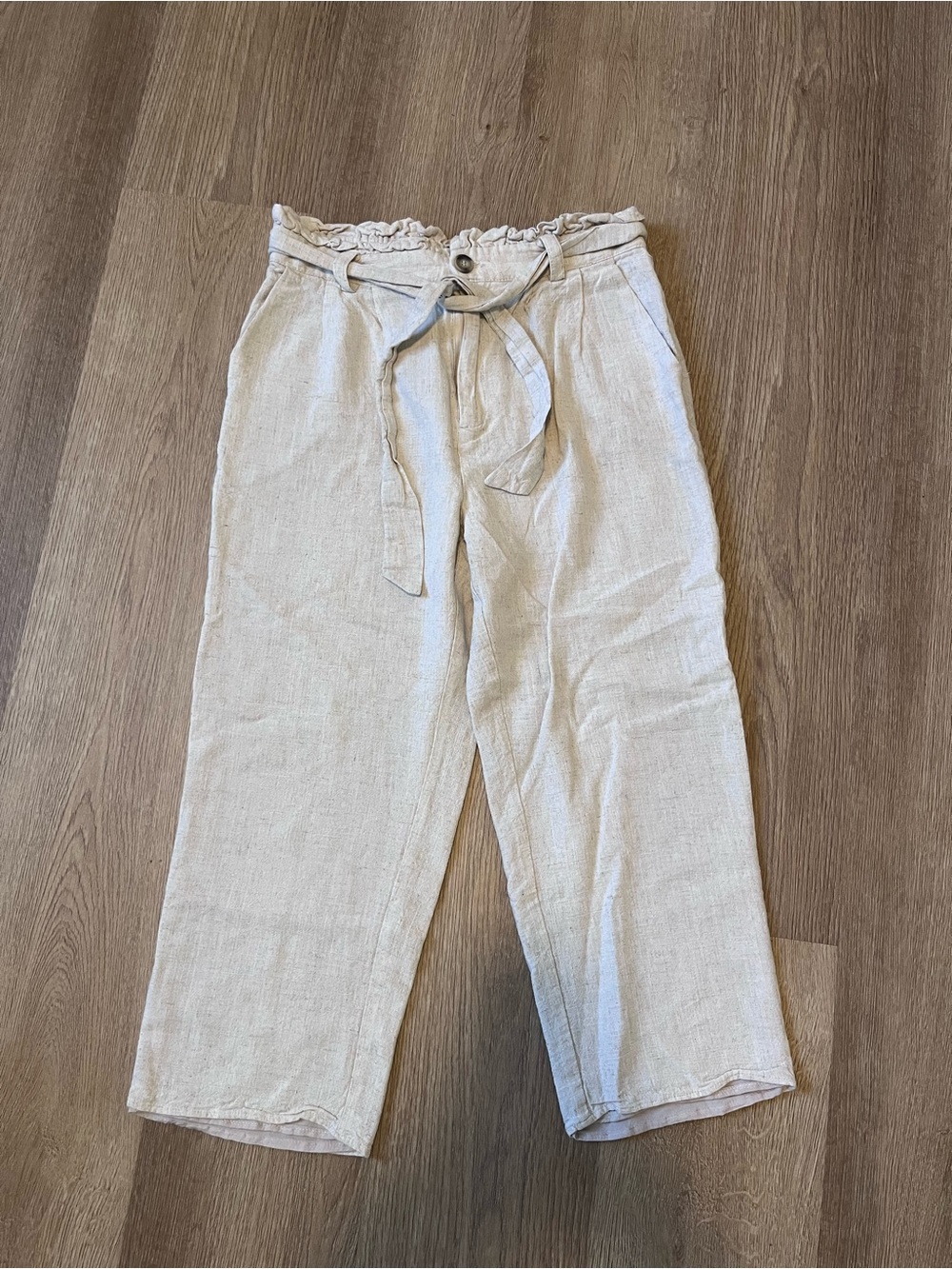 Lulus Beige Linen Blend Cropped Capri Pants High Waisted